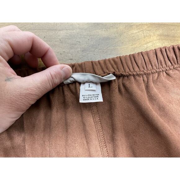 Bryn Walker L Ella Sequoia Brown Faux Suede Elastic Wide Leg Crop Pants Gauchos - Picture 5 of 9